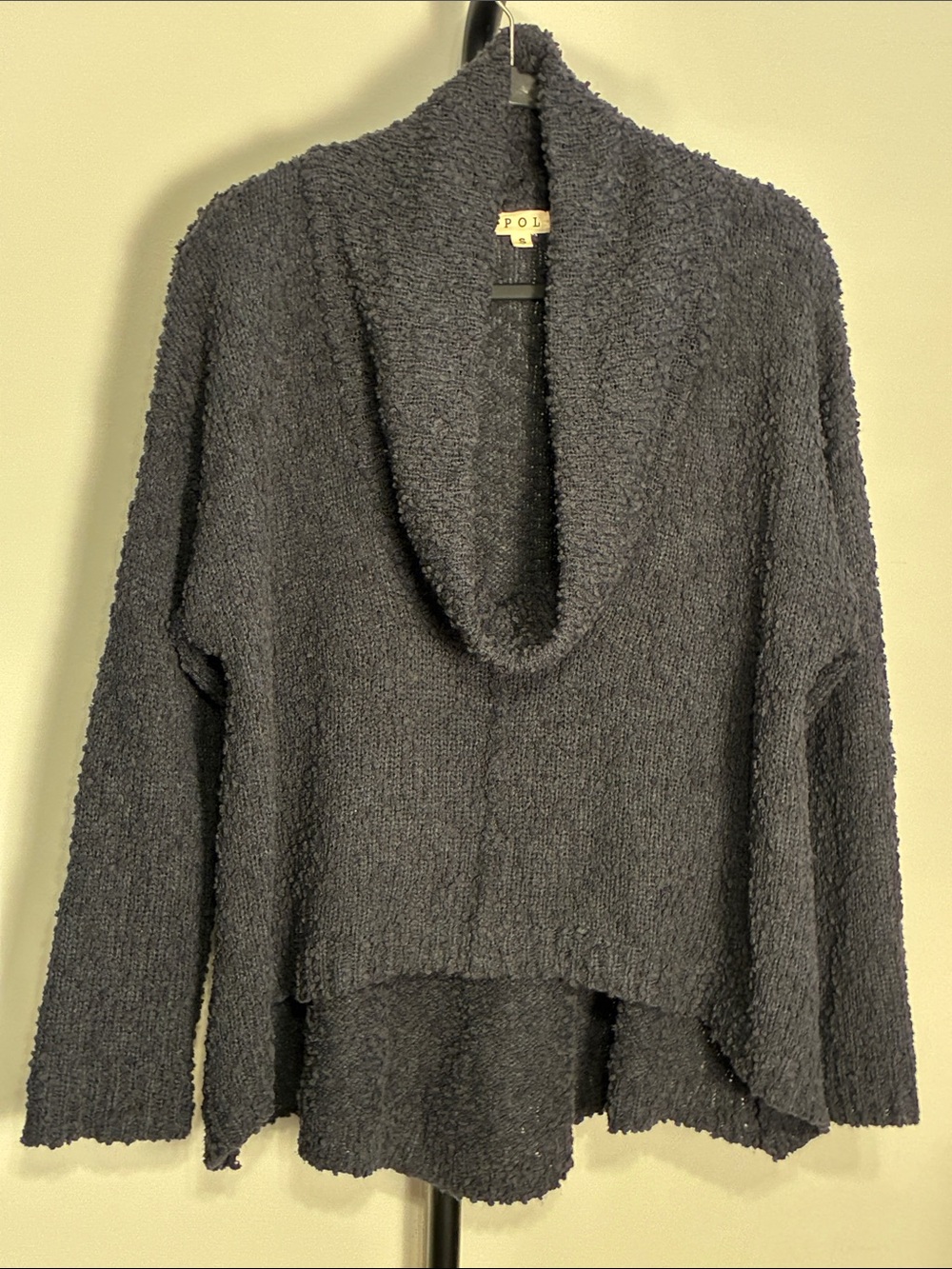 POL Oversized Chunky Popcorn Boucle Texture Cowl Sweater Charcoal Gray Small